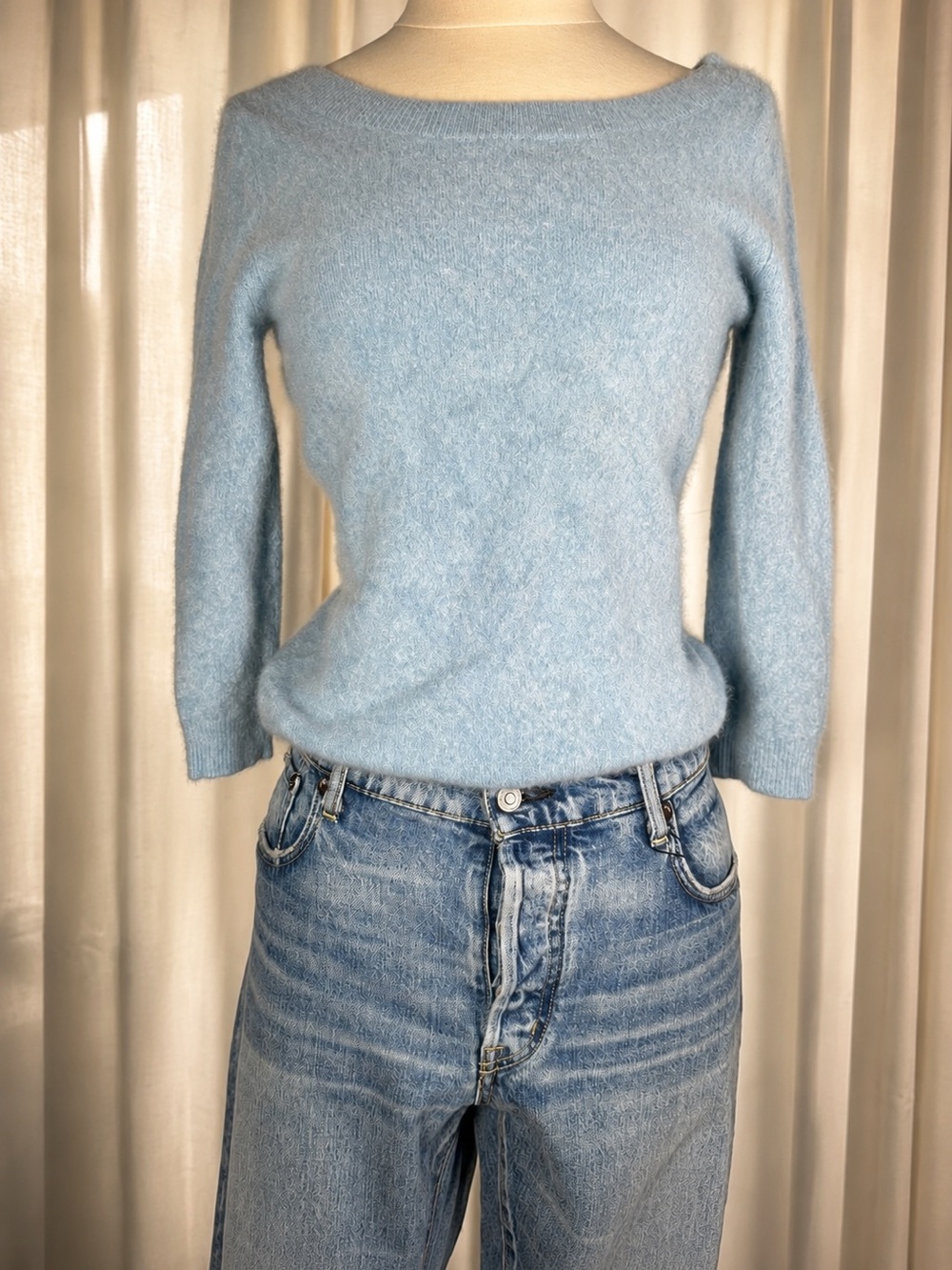Garnet Hill Light Blue Boatneck Angora-Blend Sweater